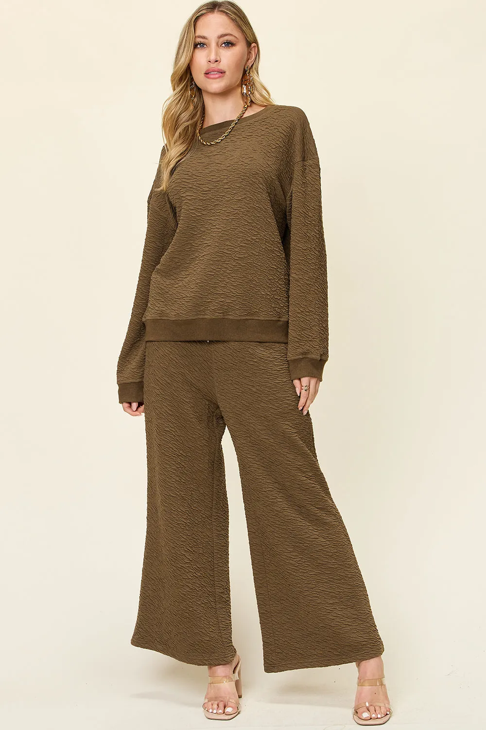 Edith Full Size Texture Long Sleeve Top and Pants Set