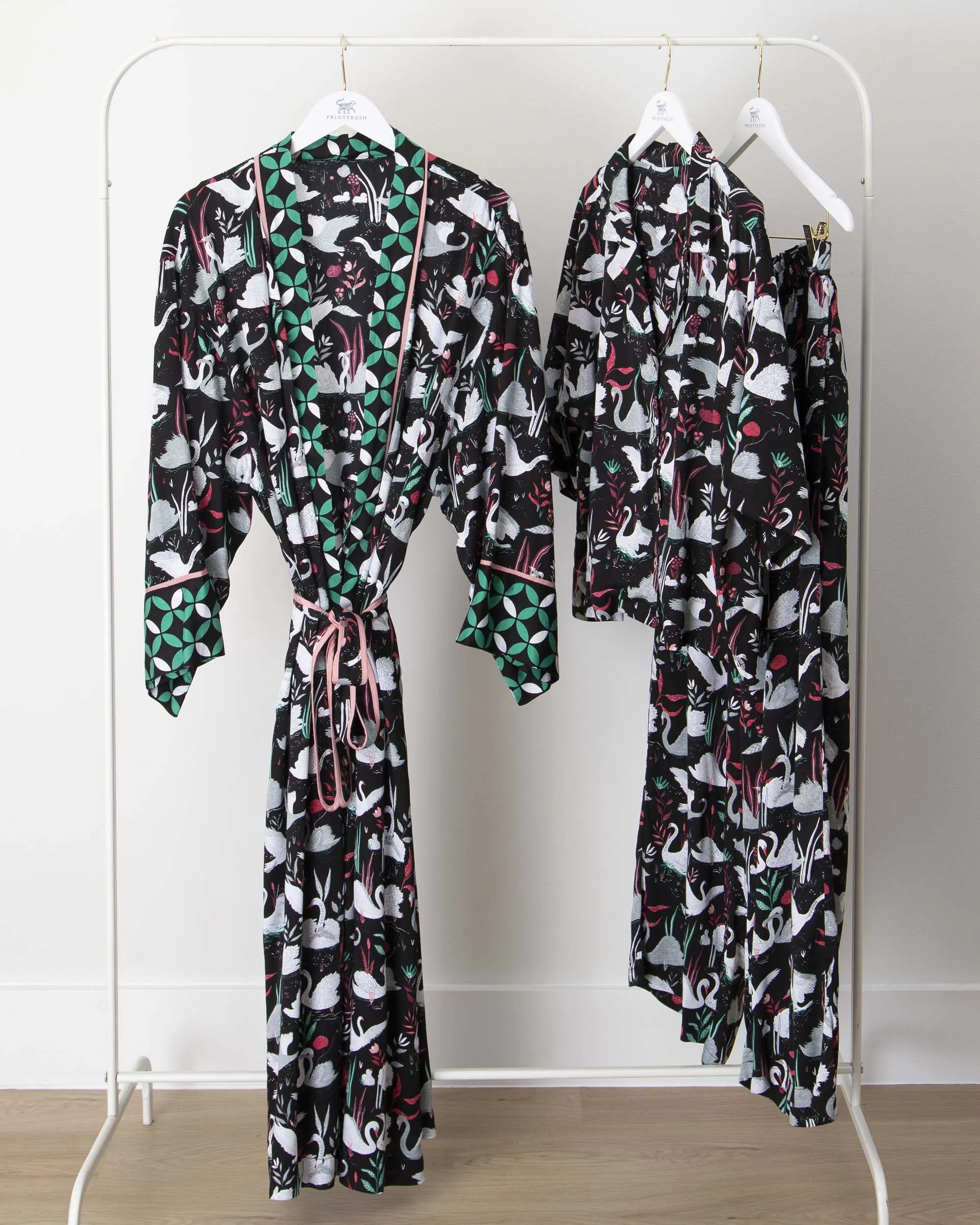Enchanted Swans - Satin Wildest Dreams & Robe Set - Starless Sky