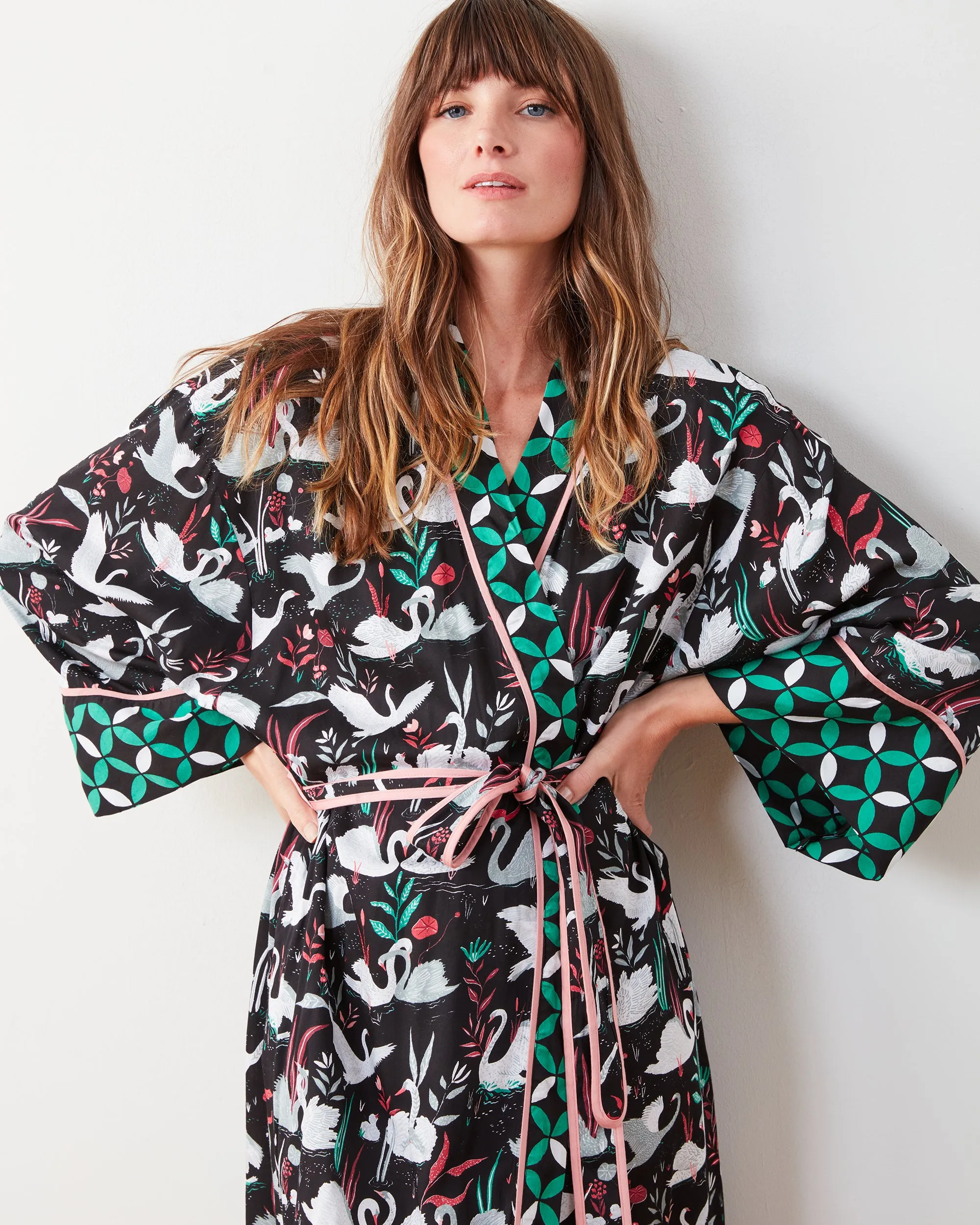 Enchanted Swans - Satin Wildest Dreams & Robe Set - Starless Sky