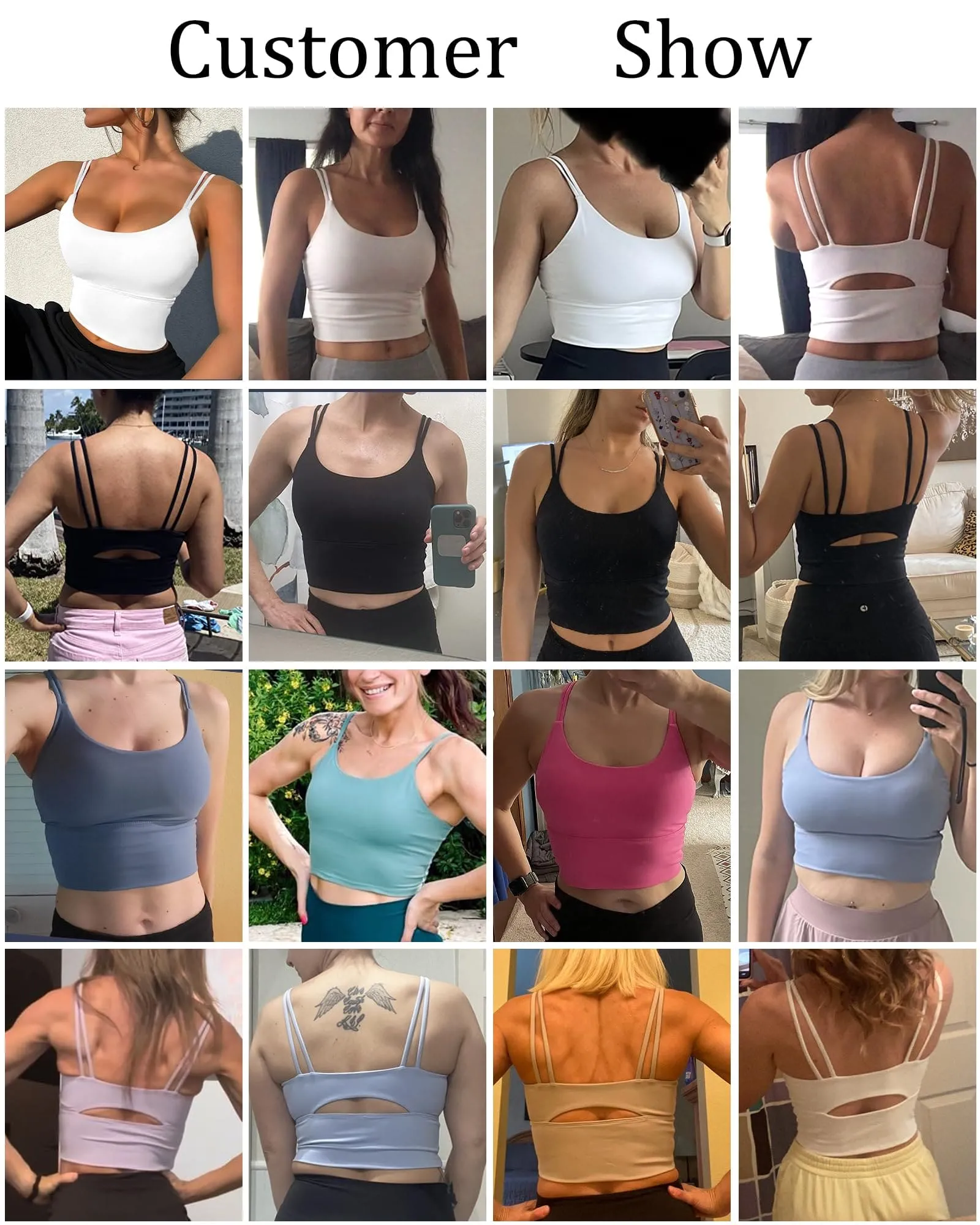 Everrysea Longline Sports Bra for Women Padded Workout Tank Tops Built in Bras Strappy Yoga Corp Top Camisole Light Brown