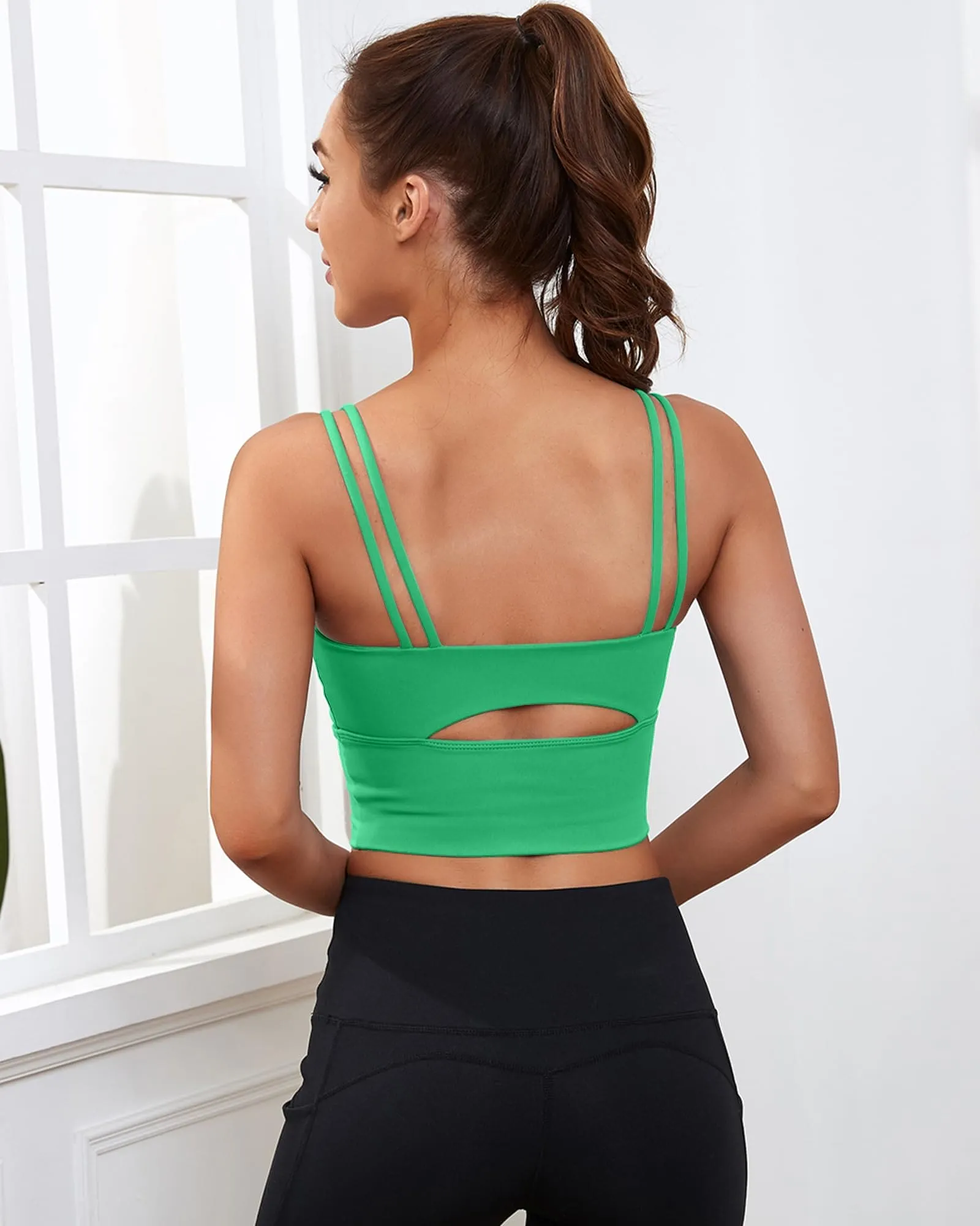 Everrysea Longline Sports Bra for Women Padded Workout Tank Tops Built in Bras Strappy Yoga Corp Top Camisole