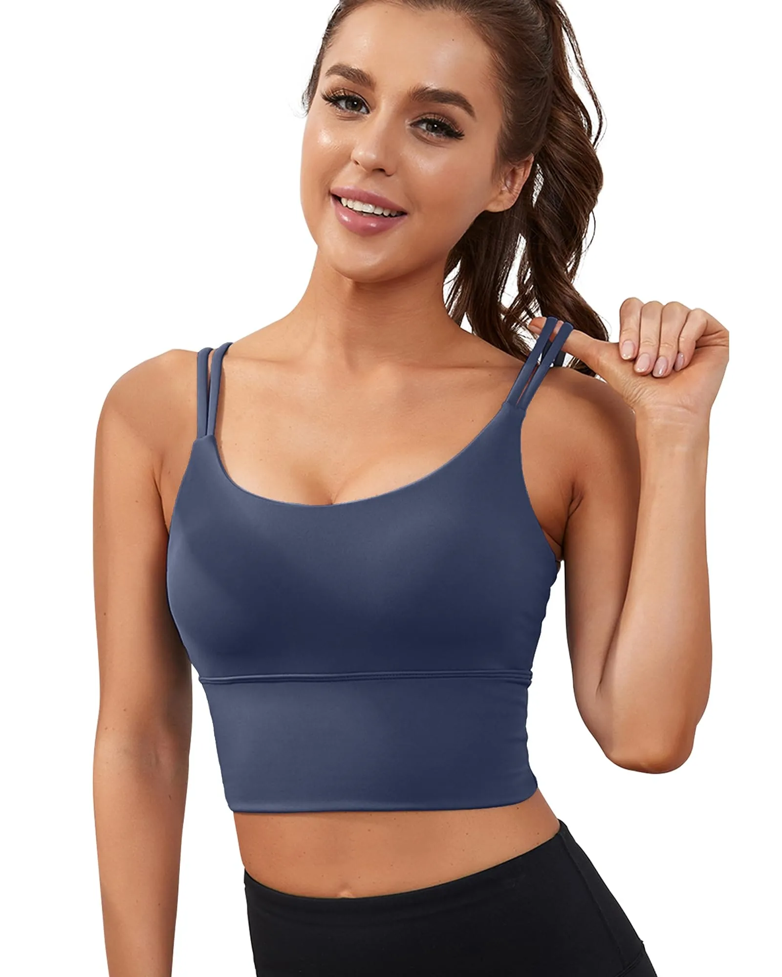 Everrysea Longline Sports Bra for Women Padded Workout Tank Tops Built in Bras Strappy Yoga Corp Top Camisole
