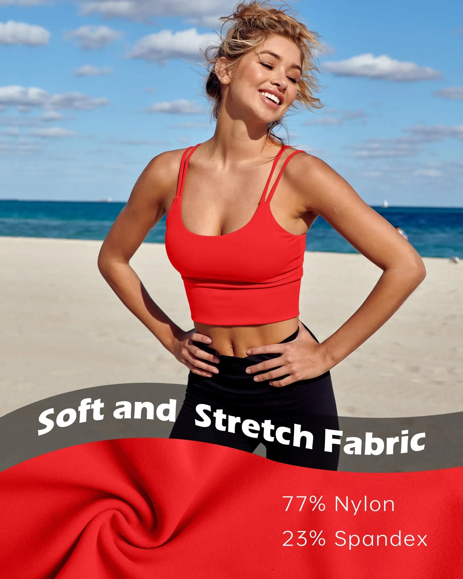 Everrysea Longline Sports Bra for Women Padded Workout Tank Tops Built in Bras Strappy Yoga Corp Top Camisole