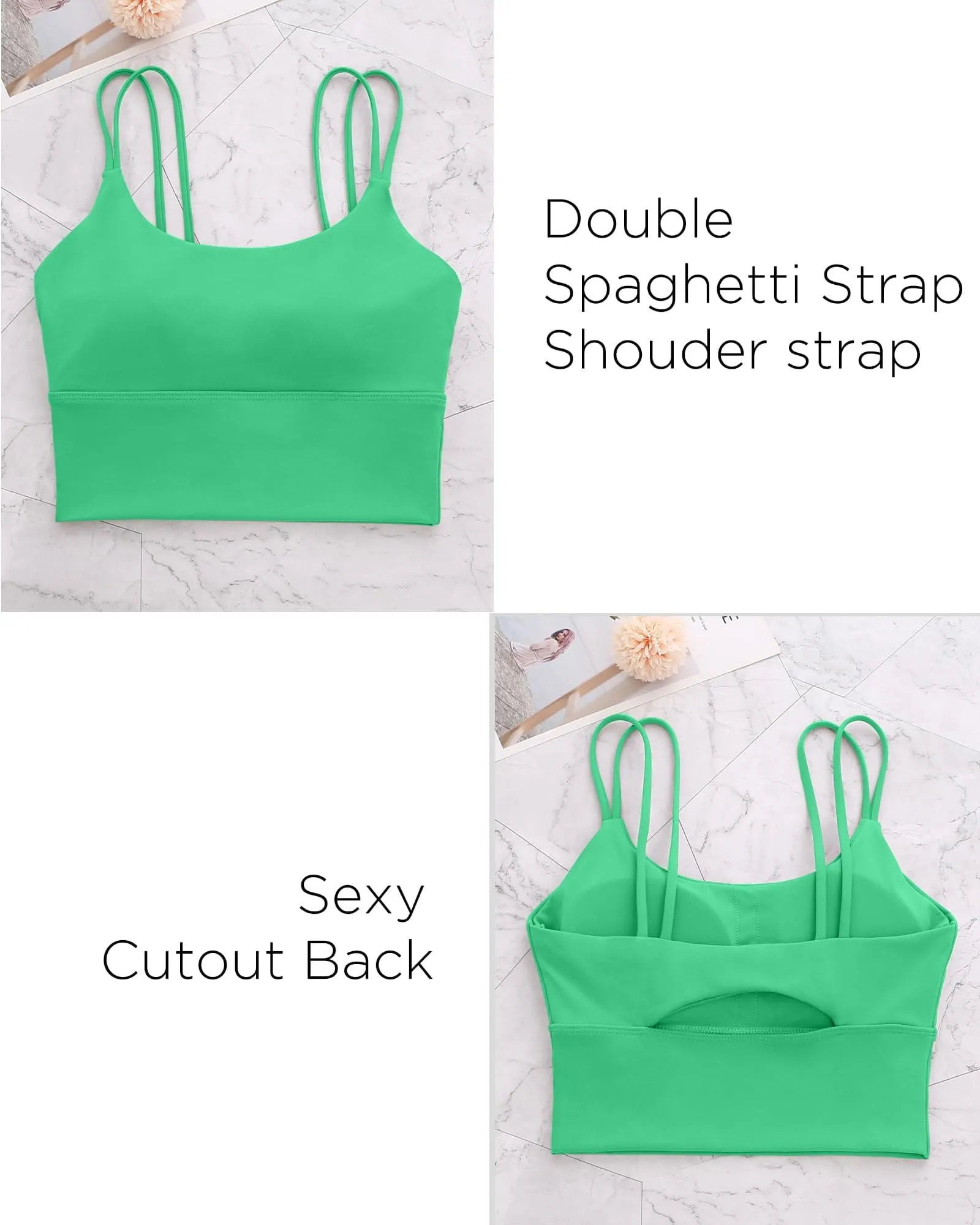 Everrysea Longline Sports Bra for Women Padded Workout Tank Tops Built in Bras Strappy Yoga Corp Top Camisole