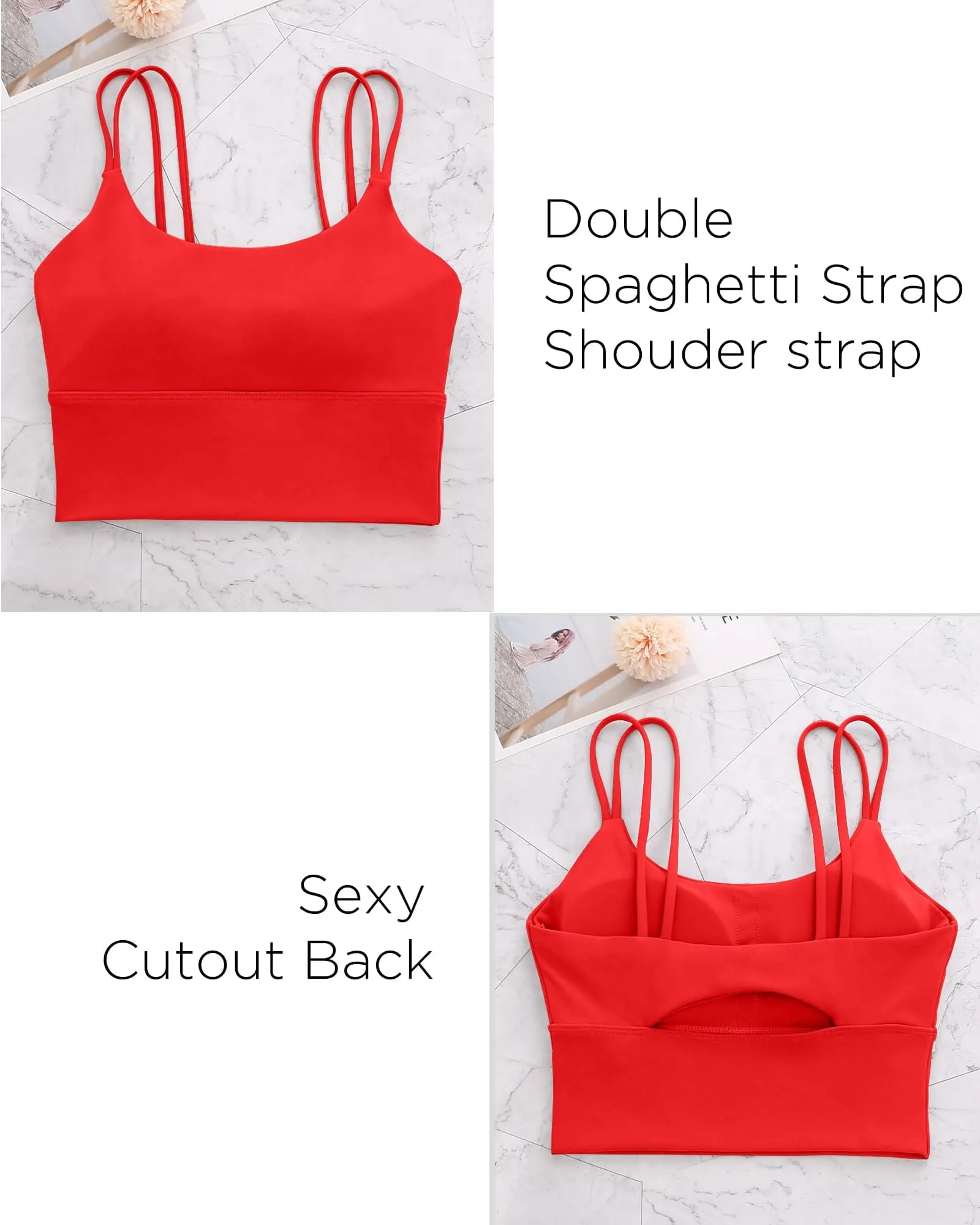 Everrysea Longline Sports Bra for Women Padded Workout Tank Tops Built in Bras Strappy Yoga Corp Top Camisole