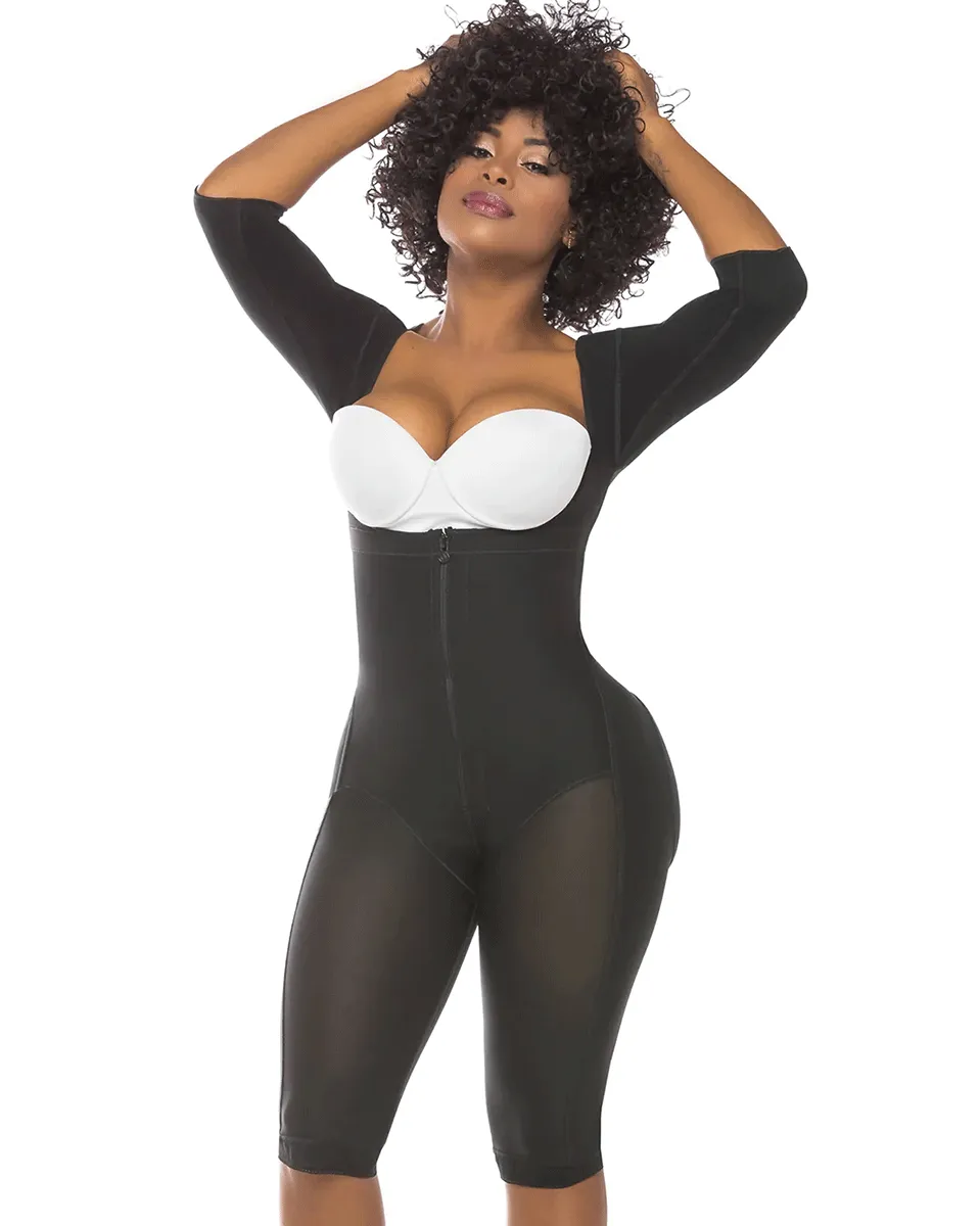 Fajas Salome Post-Op Bodysuit Full Body Shaper for Women Tummy Control Butt Lifter Knee Length Shapewear with Sleeves