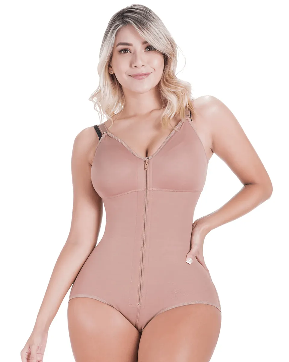 Fajas Sonryse Postpartum Faja after Tummy Tuck Post-Op Open Bust Panty Shapewear Bodysuit Powernet - Mocha/Beige/Black