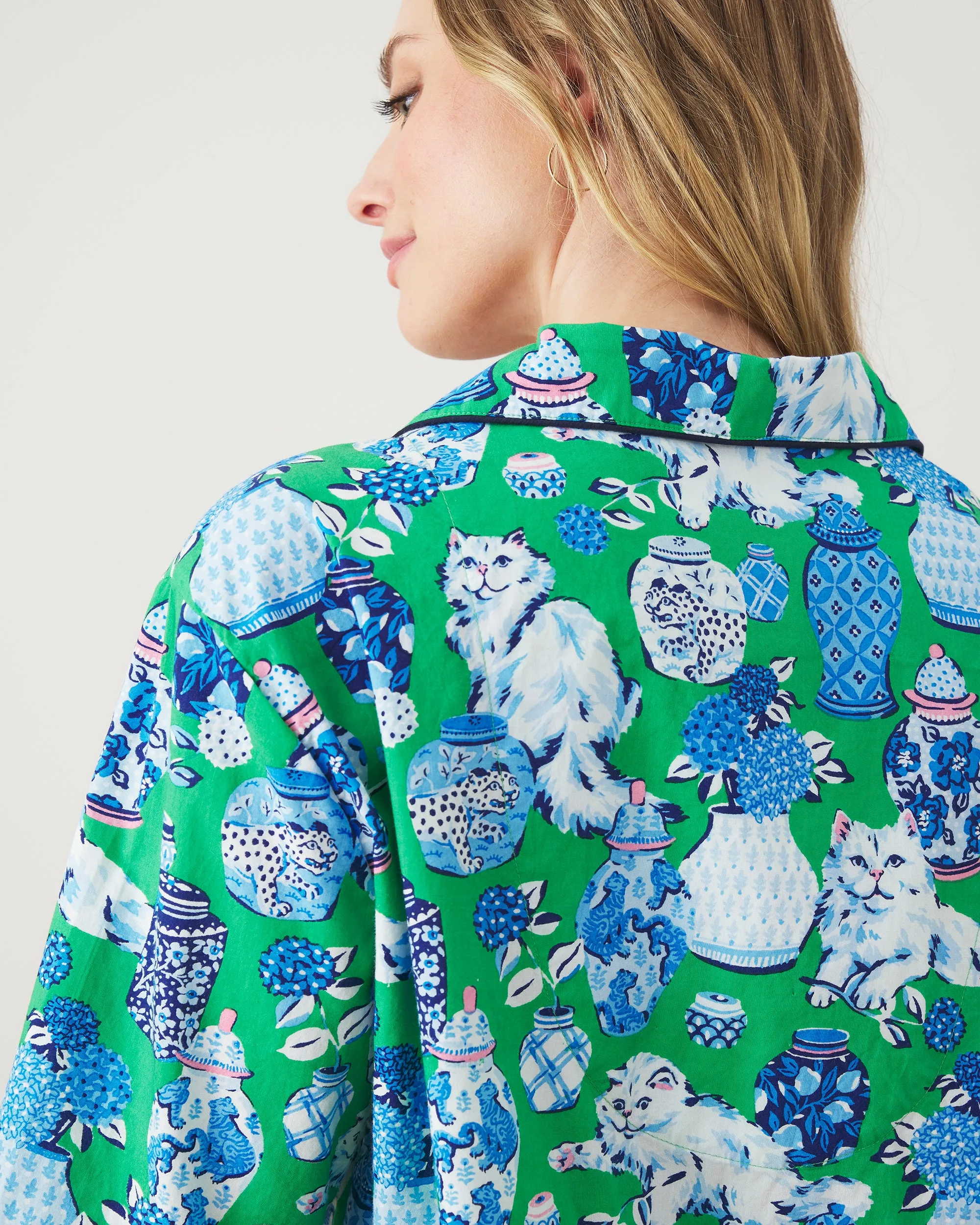 Fancy Cat - Long PJ Set - Green Juice