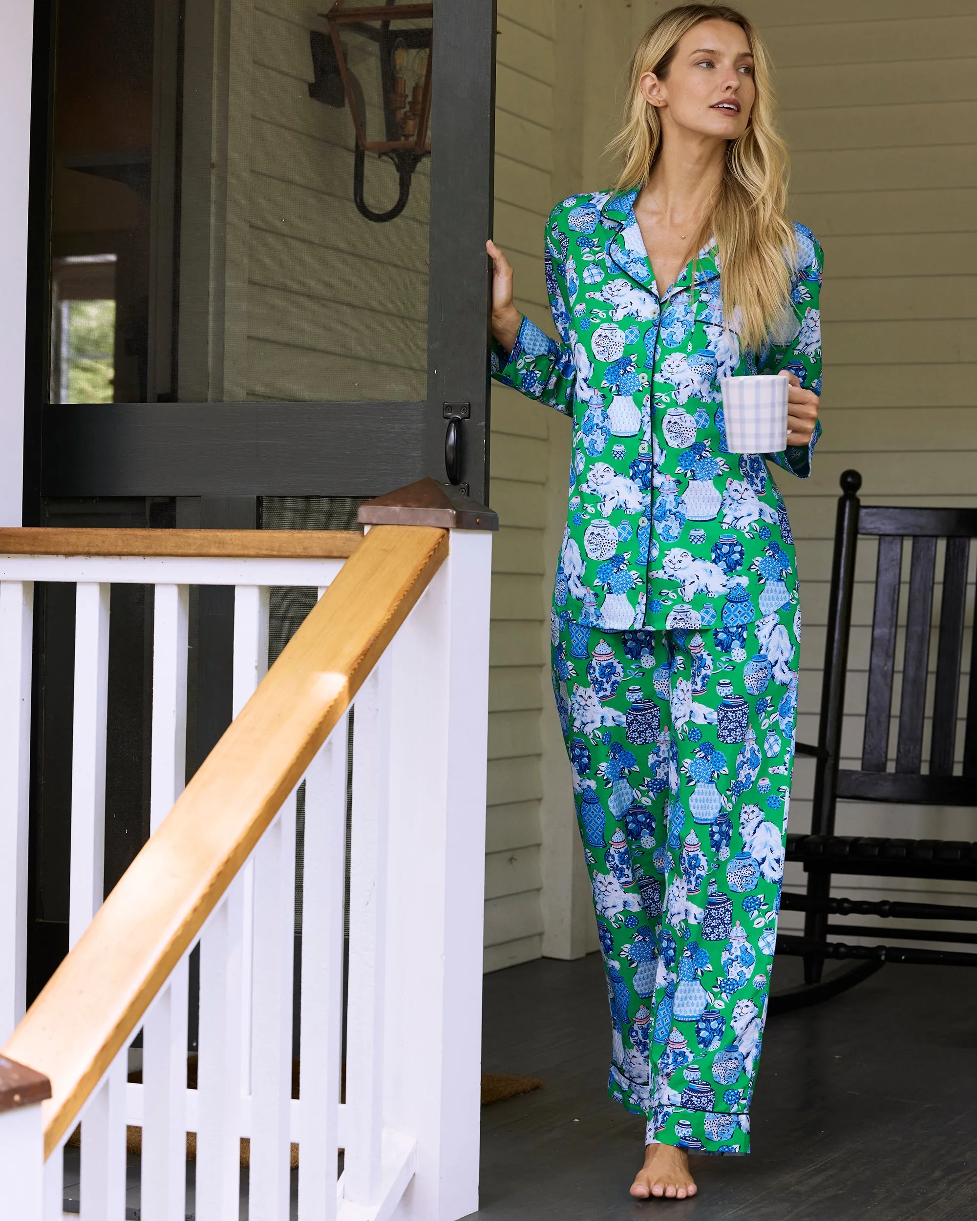 Fancy Cat - Long PJ Set - Green Juice