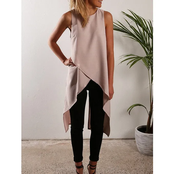 Fashion Women Ladies Casual Sleeveless Vest Shirt Long Tops Dress
