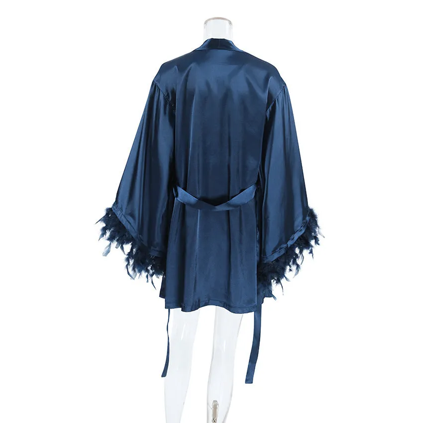 Feather Trim Robe Set