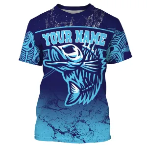 Fish reaper skull fish skeleton blue Custom name fishing shirts jerseys | Tshirt - NPQ879