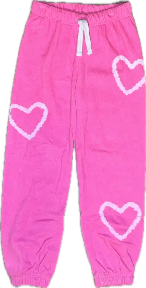 FLOWERS BY ZOE- White Hearts Sweatpants (neon pink)