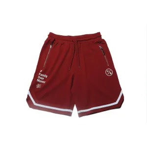 Fly Supply Family Over Money Pique Shorts in Burgundy