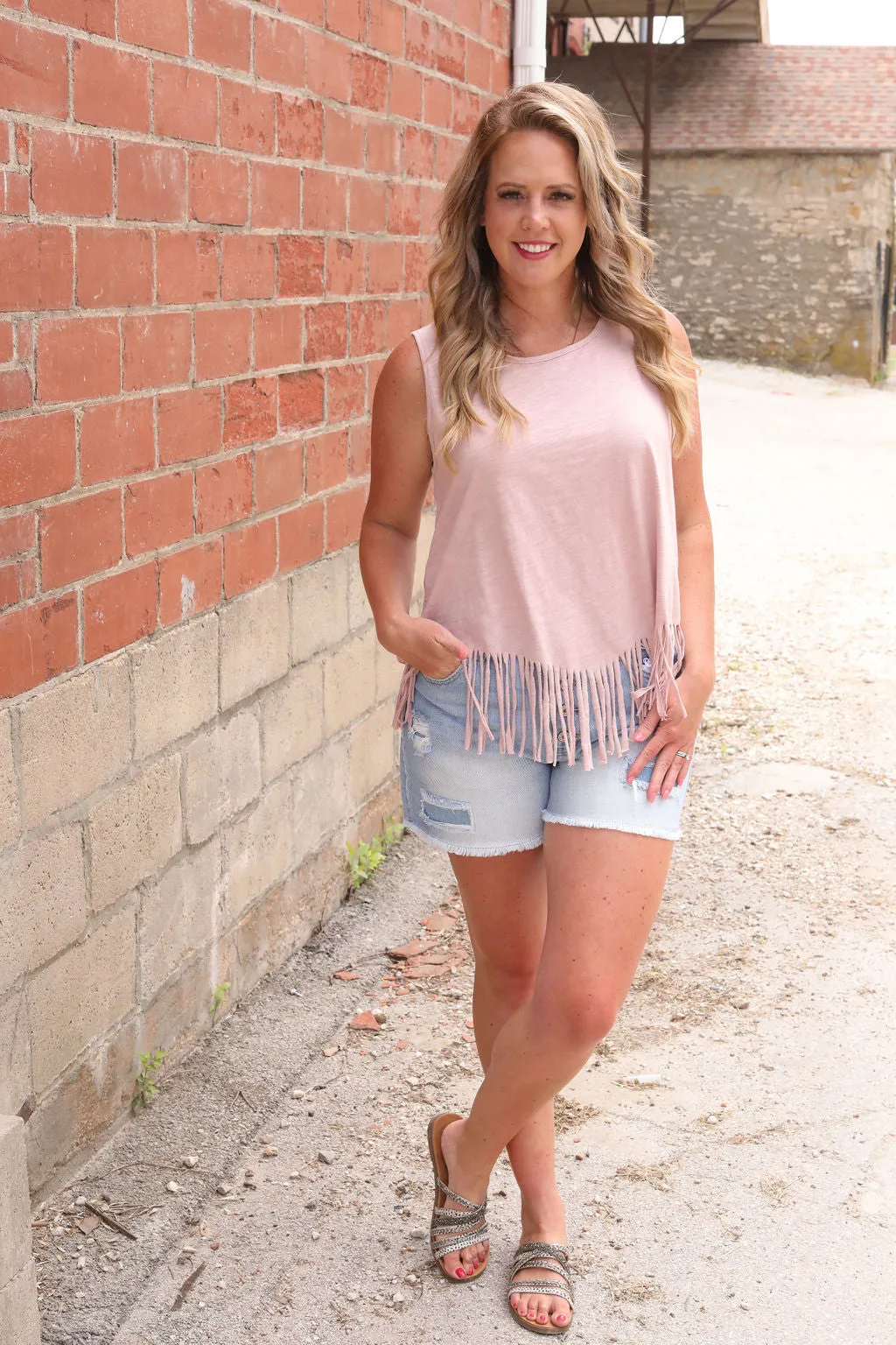 Fringy Tank-Mauve