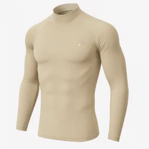 Full Sleeve Biege Mock Neck Compression Tee