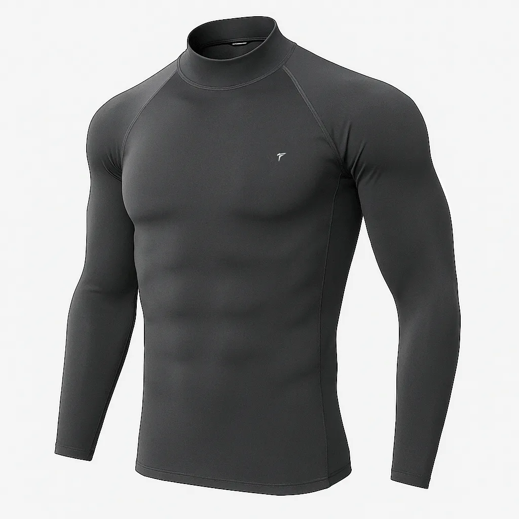 Full Sleeve Grey Mock Neck Compression Tee