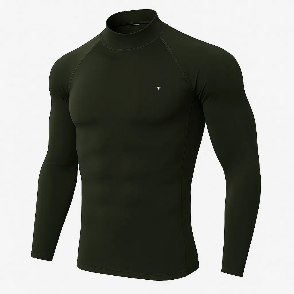 Full Sleeve Olive Mock Neck Compression Tee