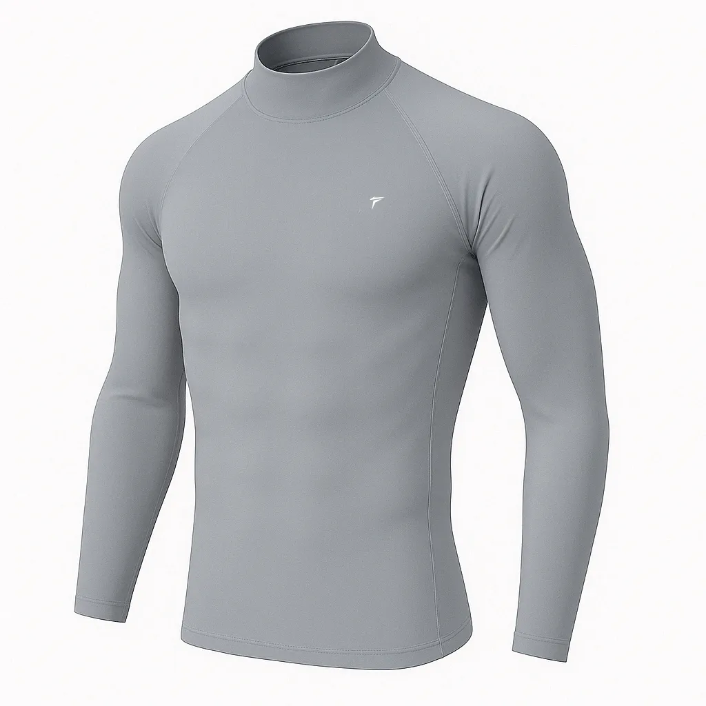 Full Sleeve Steel Grey Mock Neck Compression Tee