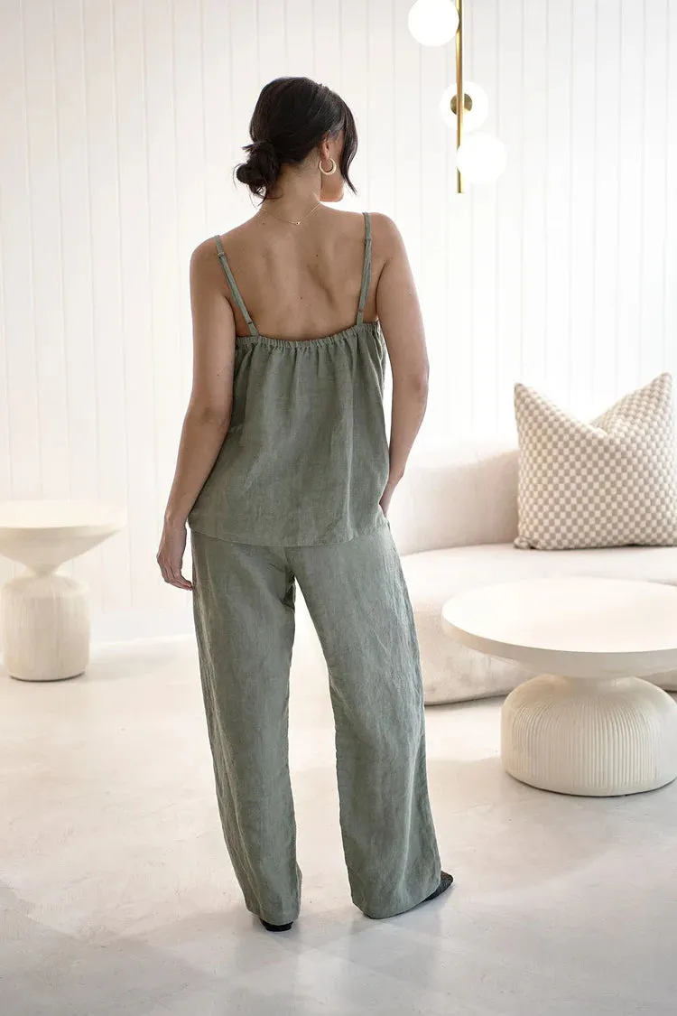 Fundamental Wide Leg Linen Pant Pistachio