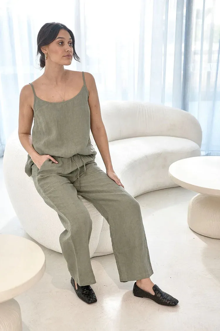 Fundamental Wide Leg Linen Pant Pistachio