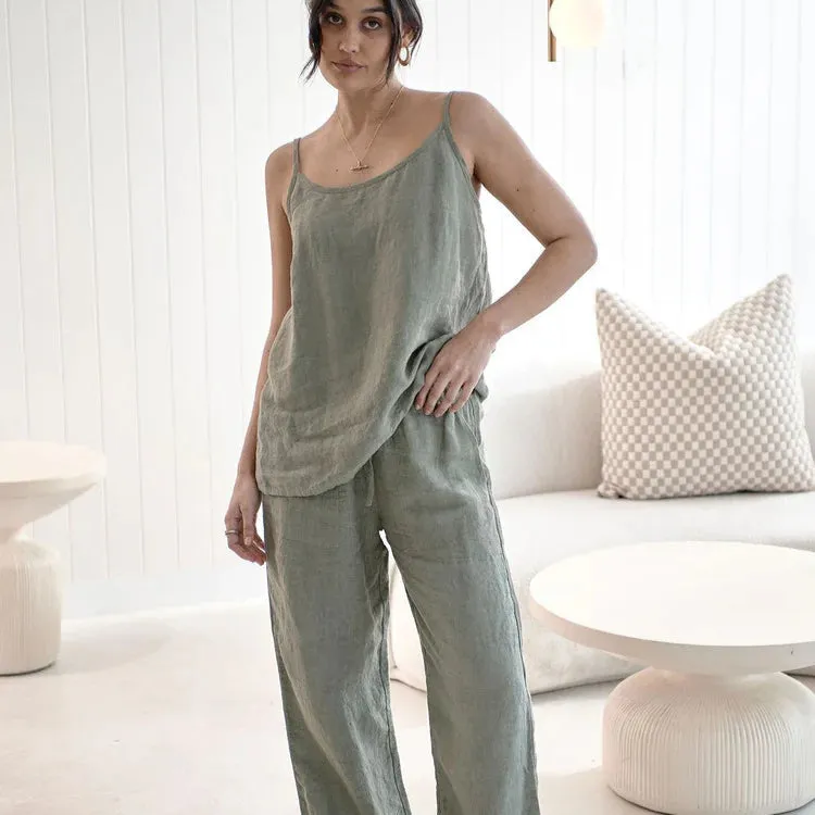 Fundamental Wide Leg Linen Pant Pistachio