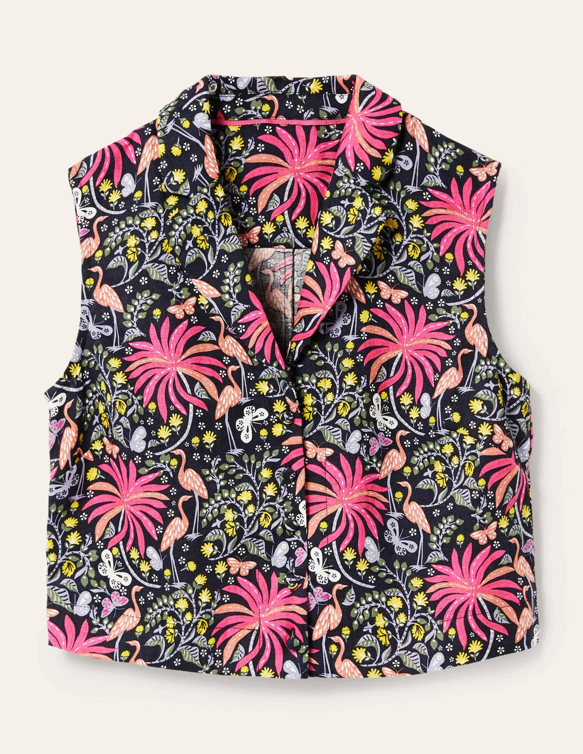 Georgina Linen Top-Navy, Tropical Charm