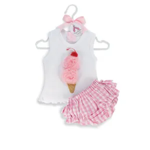 Girls Ice Cream Sleeveless Shirts Plaid PP Pants Clothing Sets Bloomers Tutu Dress