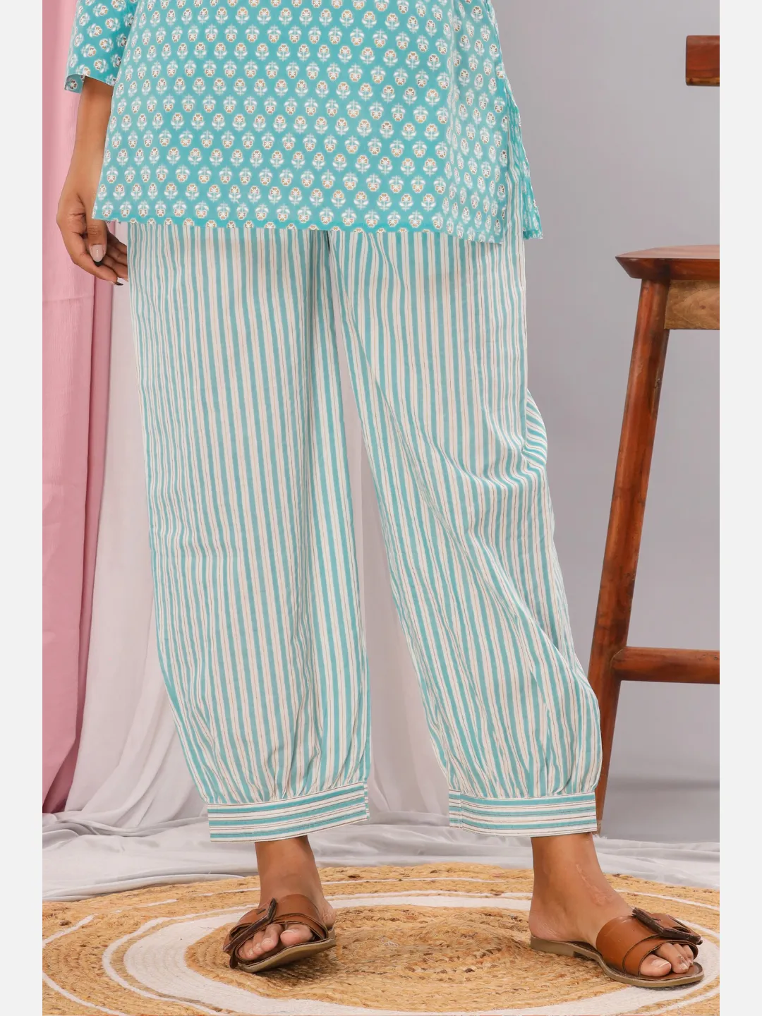 Gold printed Aqua Pure Cotton Patiyala Pants