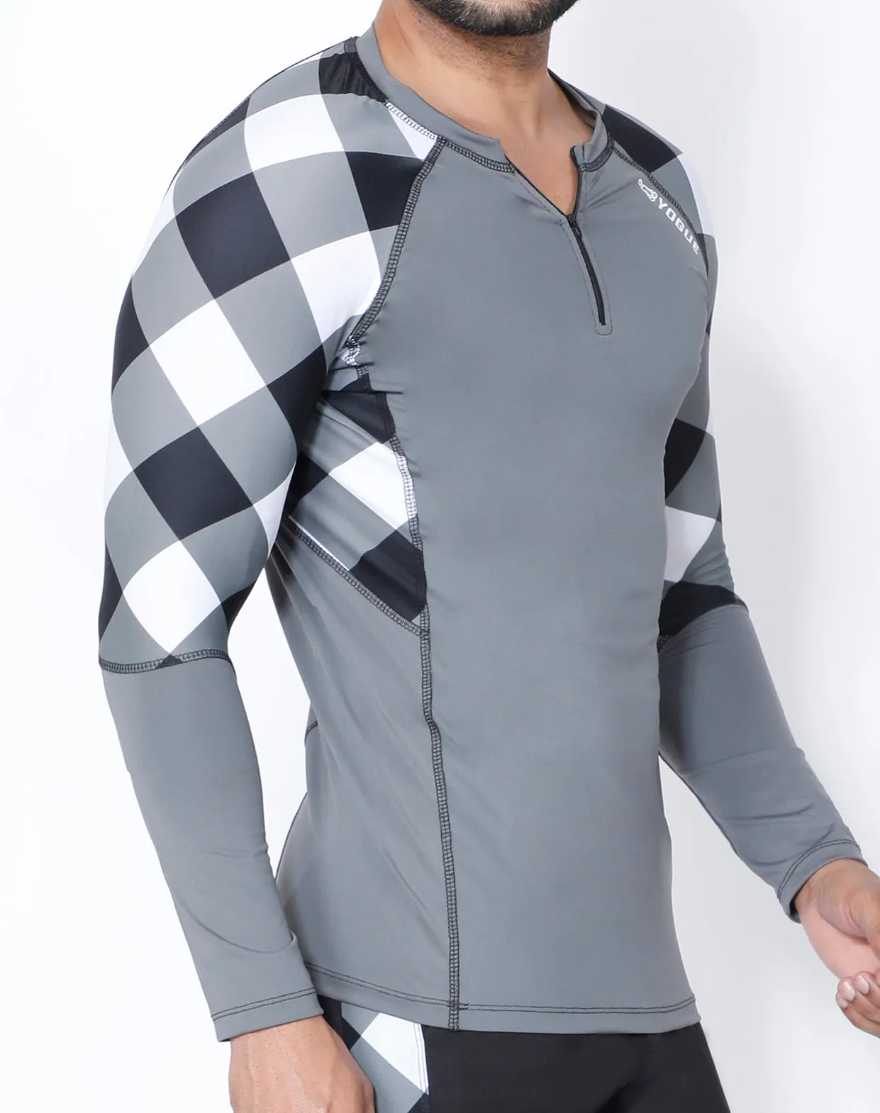Grey & White Diagonal Full Sleeve Compression