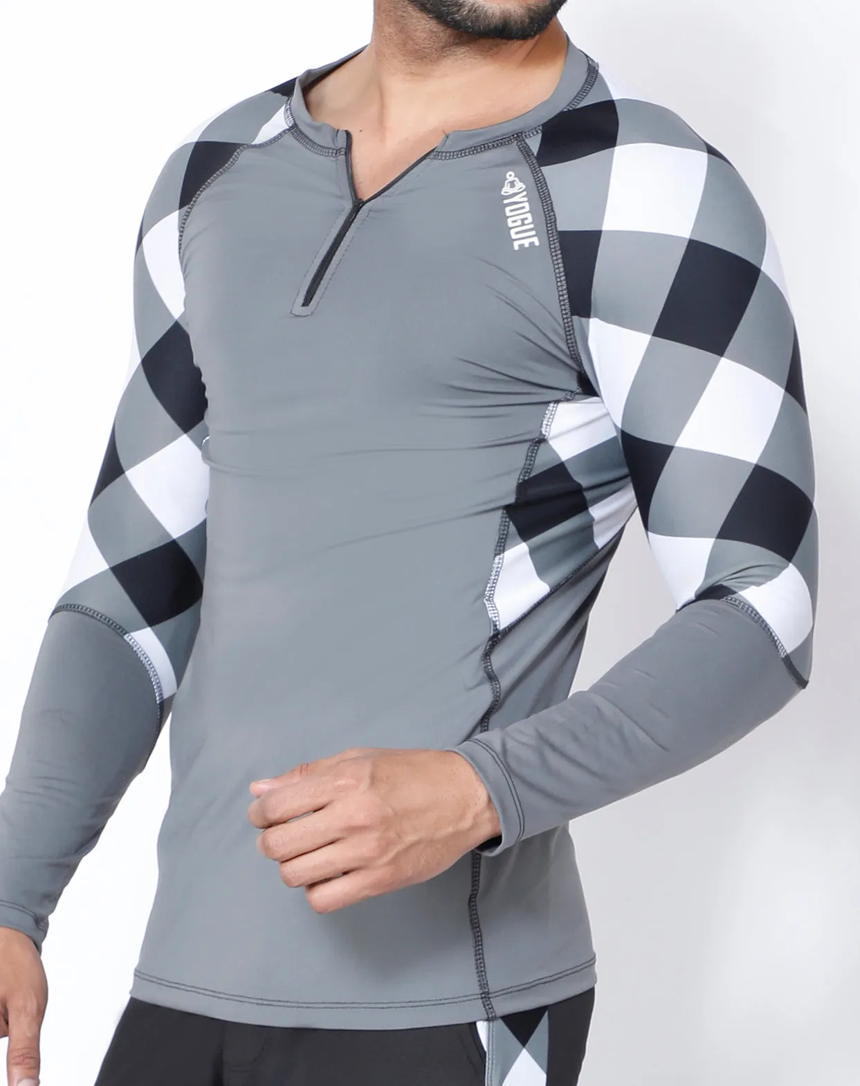 Grey & White Diagonal Full Sleeve Compression