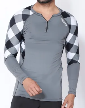 Grey & White Diagonal Full Sleeve Compression