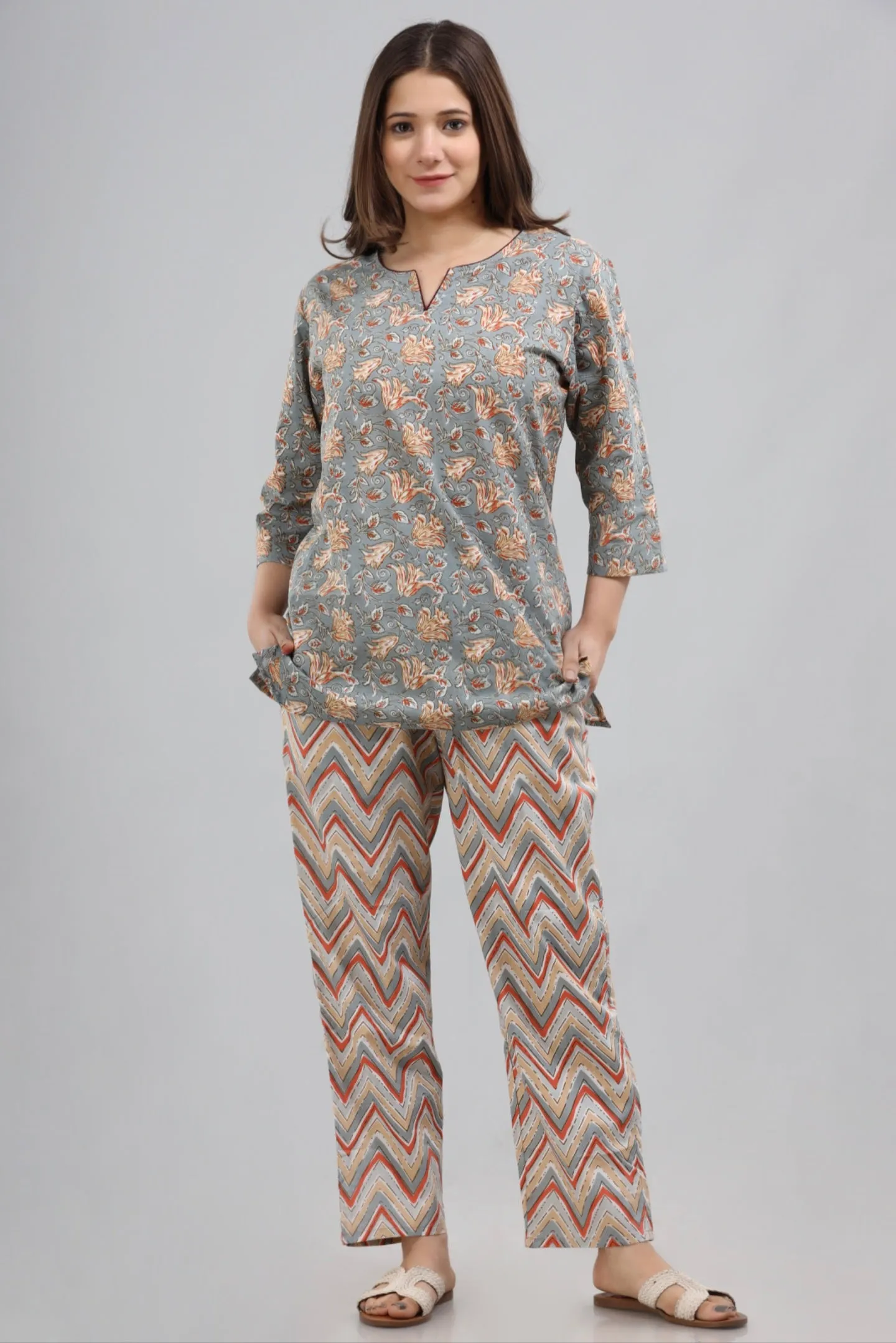 Grey orange co-ord loungewear set