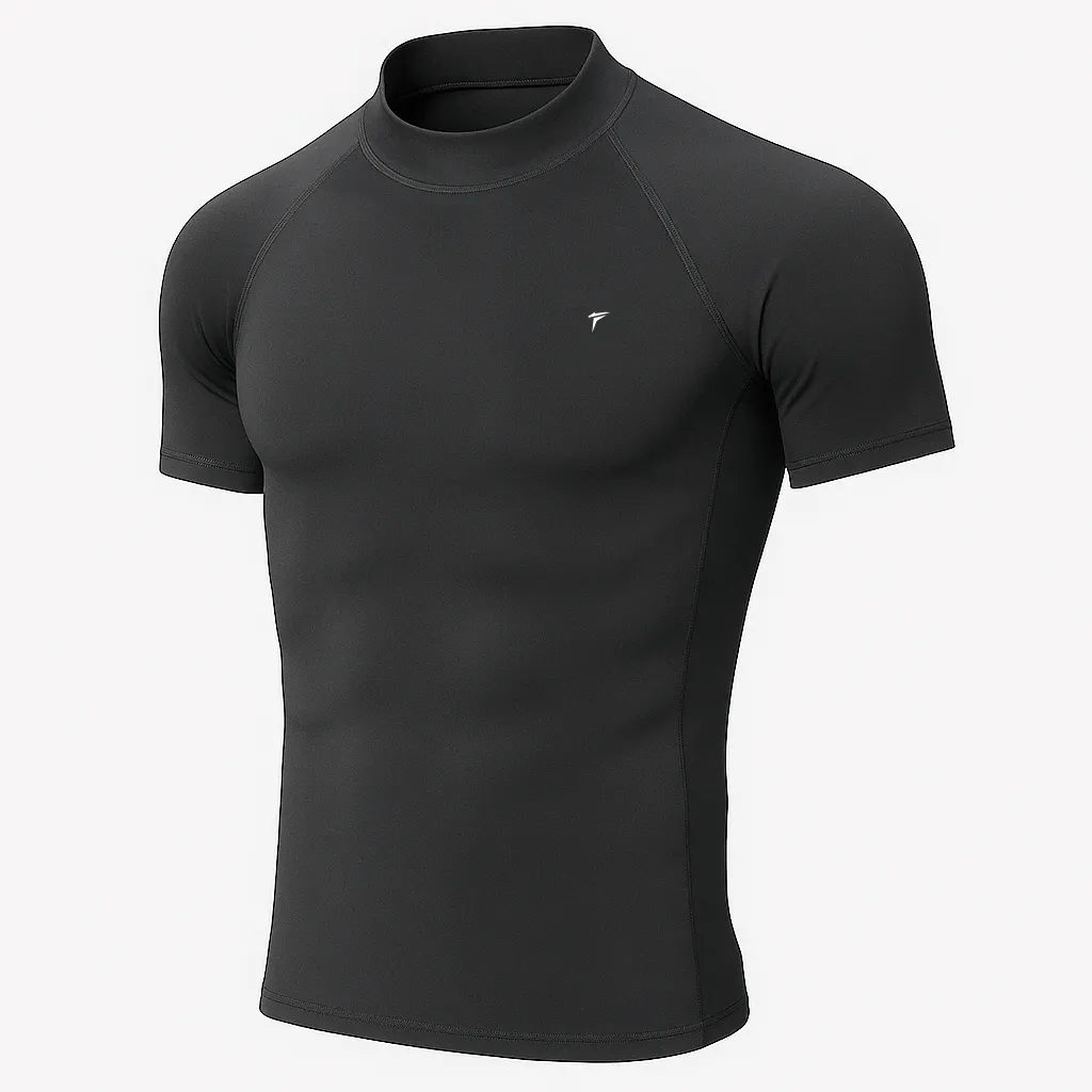 Half Sleeve Grey Mock Neck Compression Tee