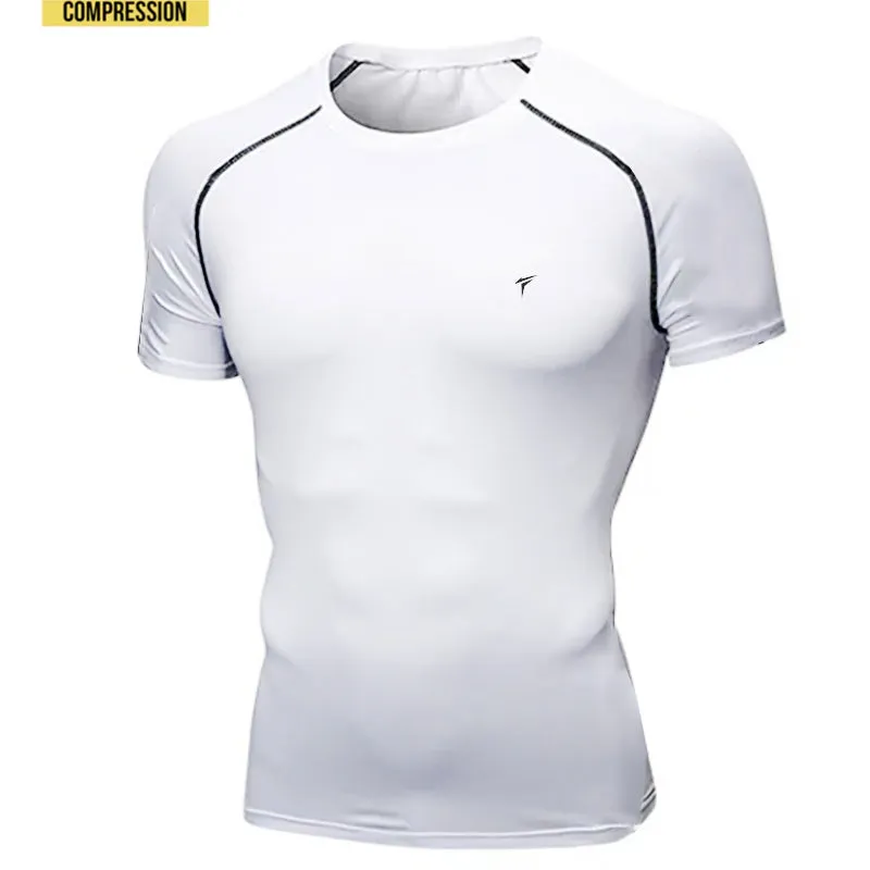 Half Sleeve White Compression Tee With Black Threads