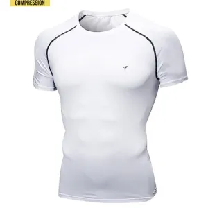 Half Sleeve White Compression Tee With Black Threads