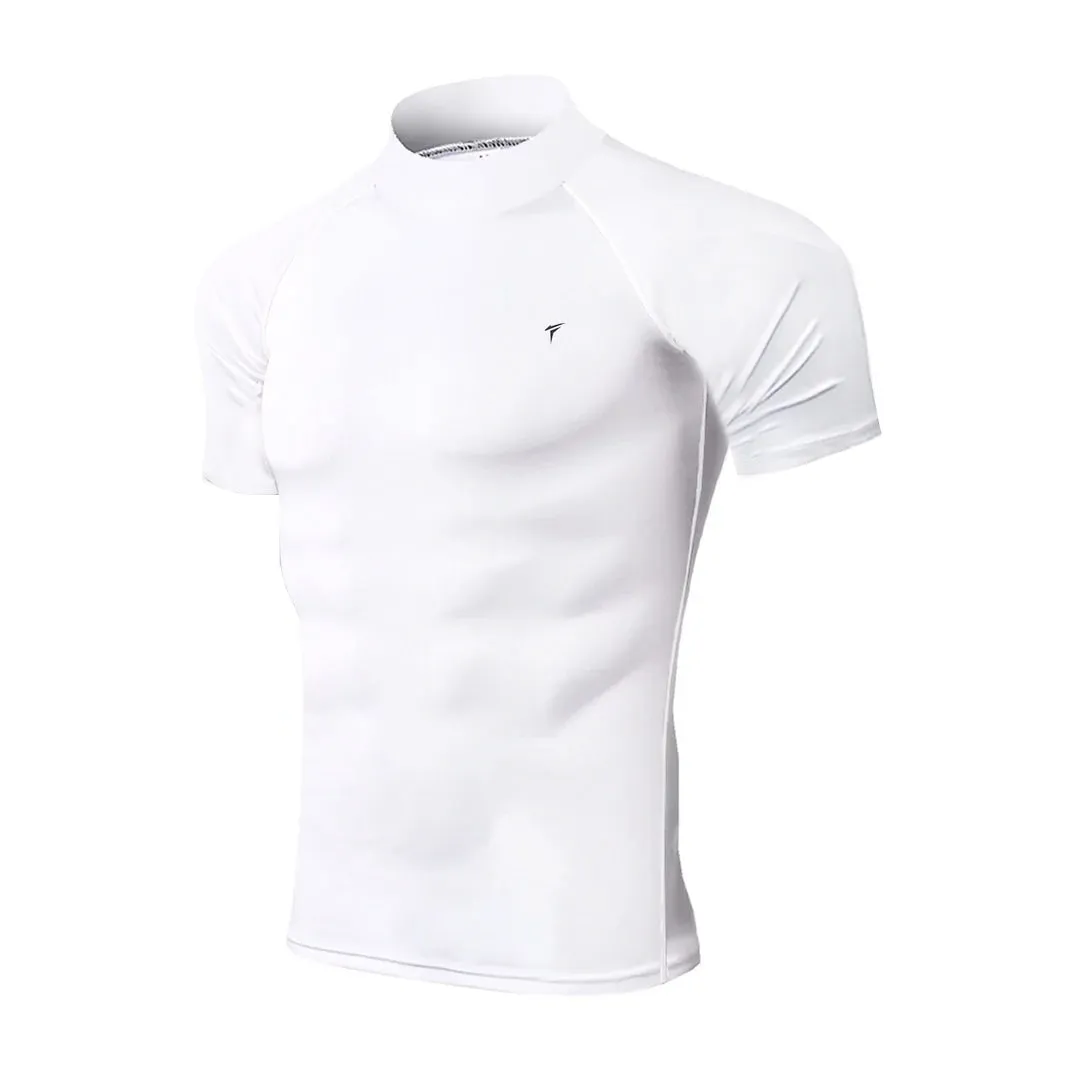 Half Sleeve White Mock Neck Compression Tee