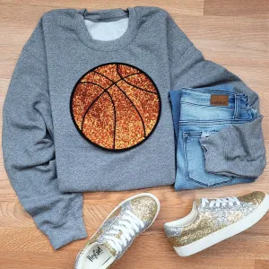 Hazel Blues® |  Large Basketball Sequin Patch Sweatshirt