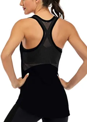 ICTIVE Workout Tank Tops for Women Sleeveless Yoga Tops for Women Mesh Racerback Tank Tops Muscle Tank Workout Tops for Women Backless Running Tank Tops Activewear Gym Tops Black