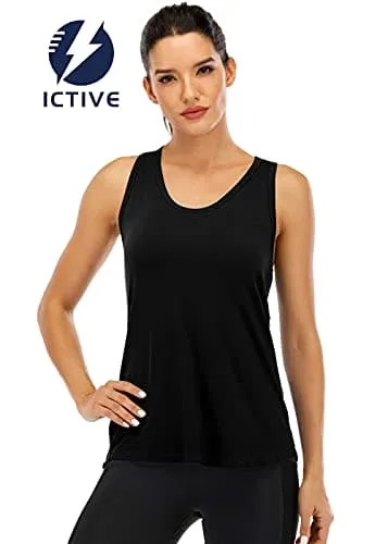 ICTIVE Workout Tank Tops for Women Sleeveless Yoga Tops for Women Mesh Racerback Tank Tops Muscle Tank Workout Tops for Women Backless Running Tank Tops Activewear Gym Tops Black