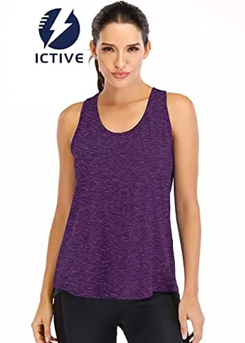 ICTIVE Workout Tops for Women Loose fit Racerback Tank Tops for Women Mesh Backless Muscle Tank Running Tank Tops Workout Tank Tops for Women Yoga Tops Athletic Exercise Gym Tops Dark Purple