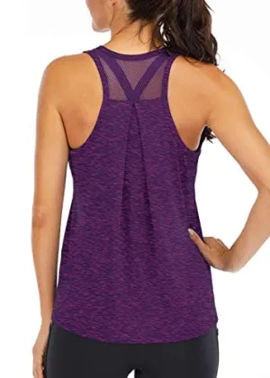 ICTIVE Workout Tops for Women Loose fit Racerback Tank Tops for Women Mesh Backless Muscle Tank Running Tank Tops Workout Tank Tops for Women Yoga Tops Athletic Exercise Gym Tops Dark Purple