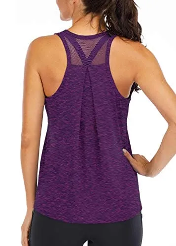 ICTIVE Workout Tops for Women Loose fit Racerback Tank Tops for Women Mesh Backless Muscle Tank Running Tank Tops Workout Tank Tops for Women Yoga Tops Athletic Exercise Gym Tops Dark Purple