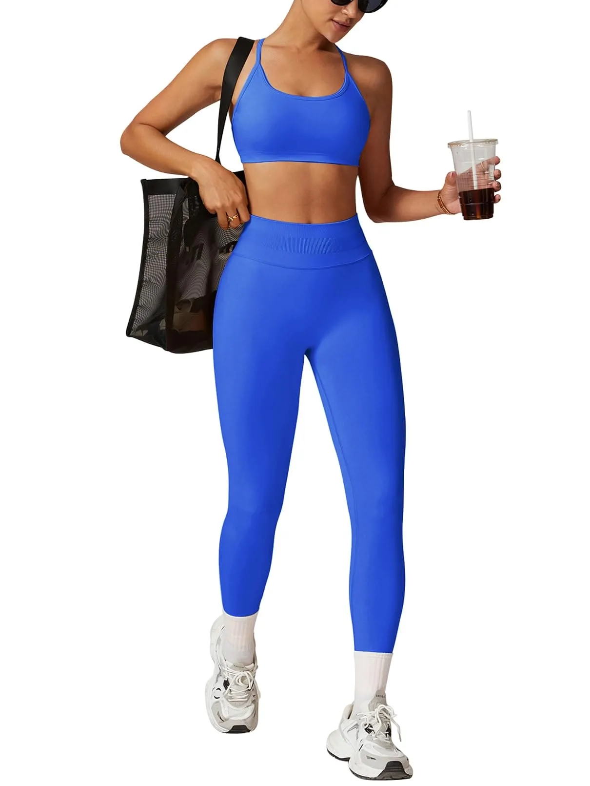 Impact Leggings for Women Seamless Workout Yoga Pants Hidden Scrunch Butt Tummy Control Gym Leggings Mid Low Waist 25" Electric Blue