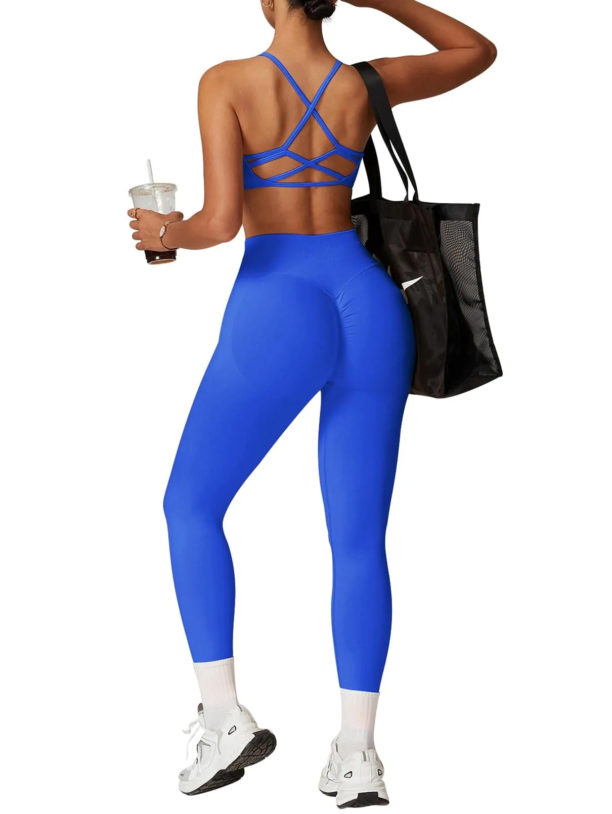 Impact Leggings for Women Seamless Workout Yoga Pants Hidden Scrunch Butt Tummy Control Gym Leggings Mid Low Waist 25" Electric Blue
