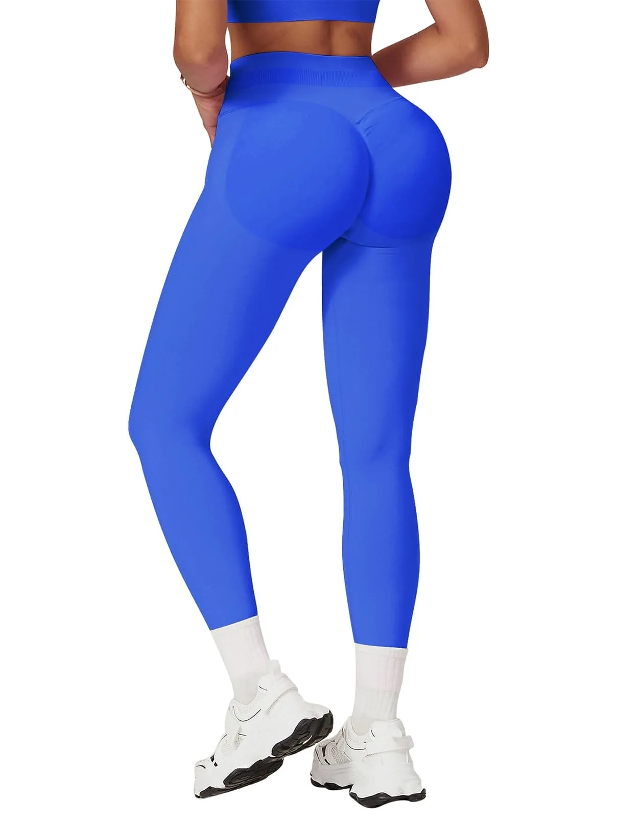 Impact Leggings for Women Seamless Workout Yoga Pants Hidden Scrunch Butt Tummy Control Gym Leggings Mid Low Waist 25" Electric Blue