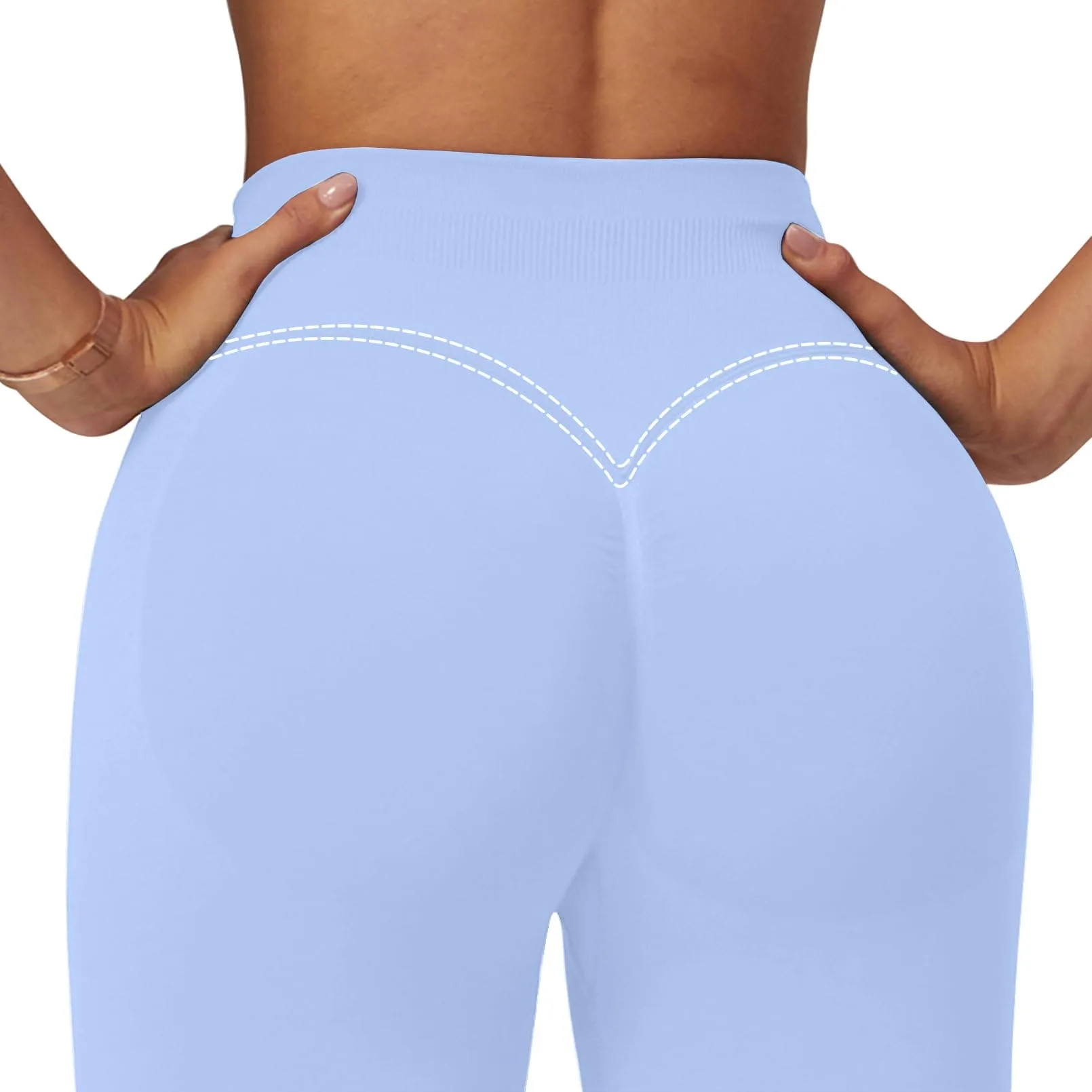 Impact Leggings for Women Seamless Workout Yoga Pants Hidden Scrunch Butt Tummy Control Gym Leggings Mid Low Waist 25" Ice Blue