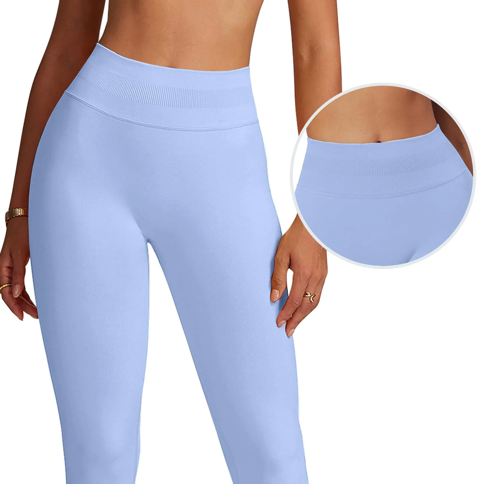 Impact Leggings for Women Seamless Workout Yoga Pants Hidden Scrunch Butt Tummy Control Gym Leggings Mid Low Waist 25" Ice Blue