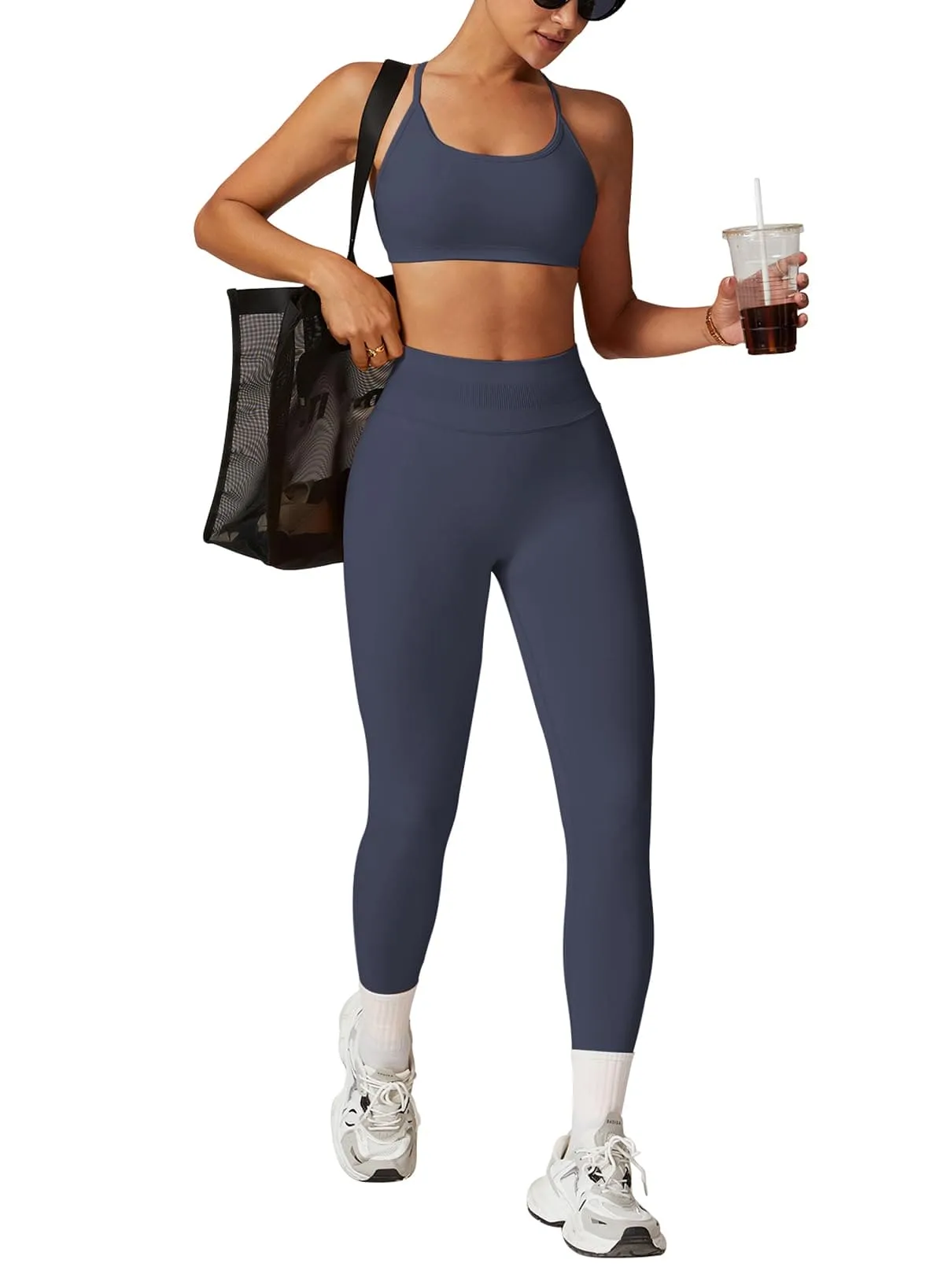 Impact Leggings for Women Seamless Workout Yoga Pants Hidden Scrunch Butt Tummy Control Gym Leggings Mid Low Waist 25" Slate Gray