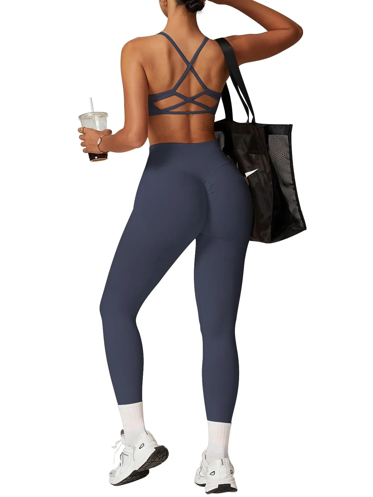 Impact Leggings for Women Seamless Workout Yoga Pants Hidden Scrunch Butt Tummy Control Gym Leggings Mid Low Waist 25" Slate Gray